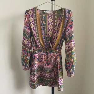 Zara Satin Effect Multicolored Print Mini Dress XS